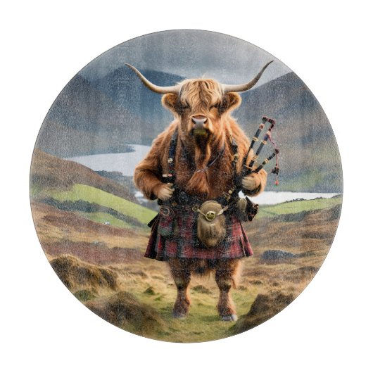 Scottish Highland Cow Bagpiper, カッティングボード (正面)