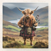 Scottish Highland Cow Bagpiper, ガラスコースター (正面)
