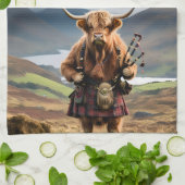 Scottish Highland Cow Bagpiper,  キッチンタオル (折り畳み)