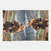 Scottish Highland Cow Bagpiper,  キッチンタオル (横)