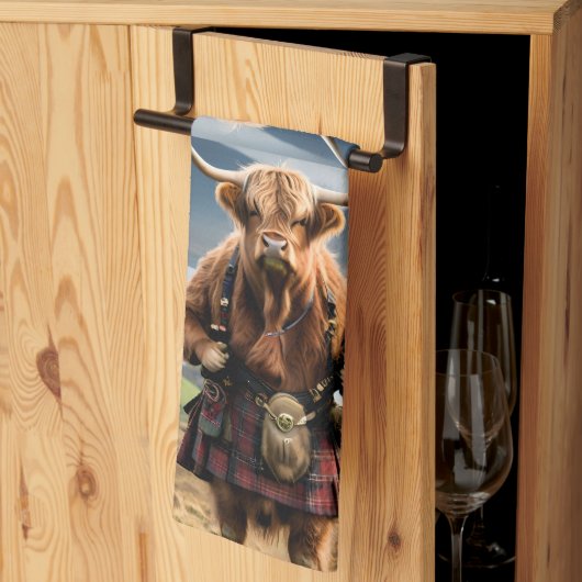 Scottish Highland Cow Bagpiper,  キッチンタオル (三つ折り)