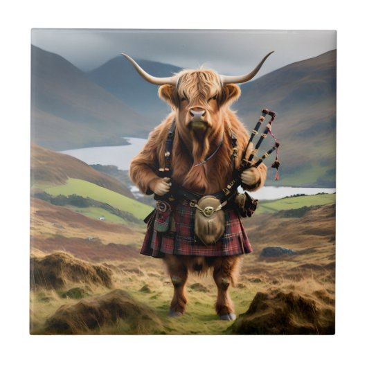 Scottish Highland Cow Bagpiper,  タイル (正面)