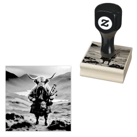 Scottish Highland Cow Bagpiper, ラバースタンプ (押印)