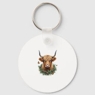 Scottish Highland Cow Cattle Hairy Cow Christmas W キーホルダー