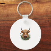 Scottish Highland Cow Cattle Hairy Cow Christmas W キーホルダー (正面)