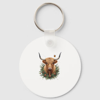 Scottish Highland Cow Cattle Hairy Cow Christmas W キーホルダー