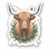 Scottish Highland Cow Cattle Hairy Cow Christmas W シール (正面)