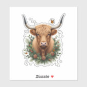 Scottish Highland Cow Cattle Hairy Cow Christmas W シール (シート)