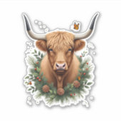 Scottish Highland Cow Cattle Hairy Cow Christmas W シール (正面)