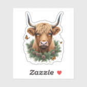 Scottish Highland Cow Cattle Hairy Cow Christmas W シール (シート)