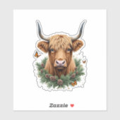 Scottish Highland Cow Cattle Hairy Cow Christmas W シール (シート)