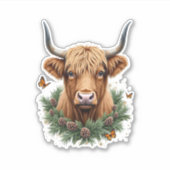 Scottish Highland Cow Cattle Hairy Cow Christmas W シール (正面)