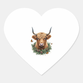 Scottish Highland Cow Cattle Hairy Cow Christmas W ハートシール