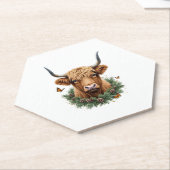 Scottish Highland Cow Cattle Hairy Cow Christmas W ペーパーコースター (アングル)