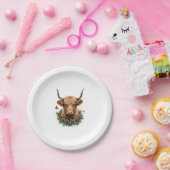 Scottish Highland Cow Cattle Hairy Cow Christmas W ペーパープレート (パーティー)