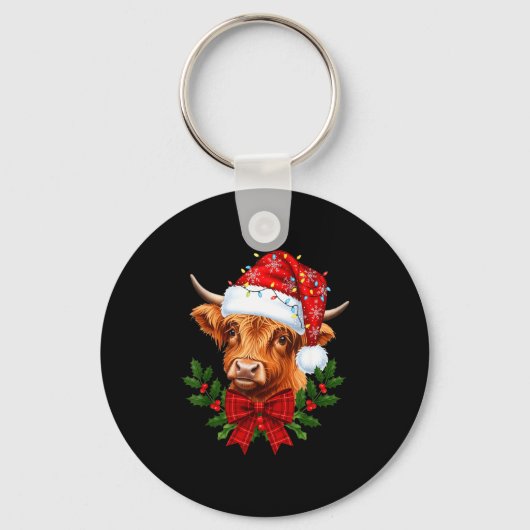 Scottish Highland Cow Christmas Funny Cow Lover Xm キーホルダー (正面)