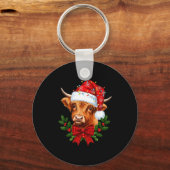 Scottish Highland Cow Christmas Funny Cow Lover Xm キーホルダー (正面)