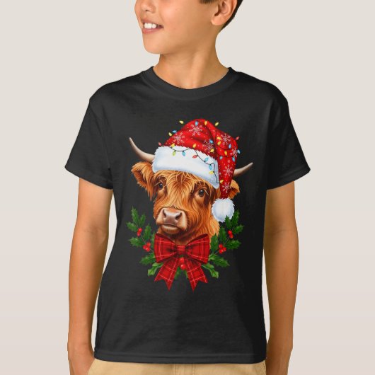 Scottish Highland Cow Christmas Funny Cow Lover Xm Tシャツ (正面)