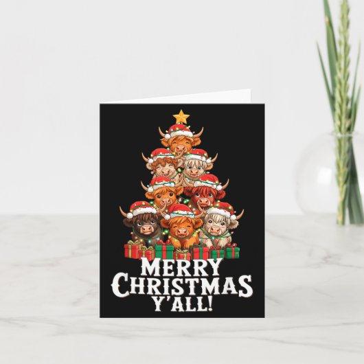 Scottish Highland Cow Christmas Tree Funny Cow Lov カード (正面)