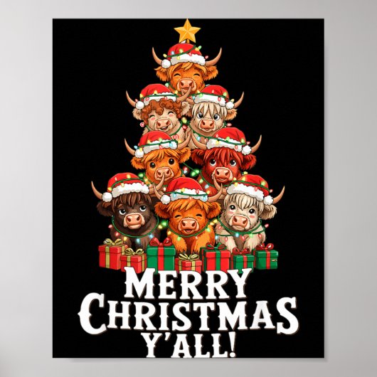 Scottish Highland Cow Christmas Tree Funny Cow Lov ポスター (正面)