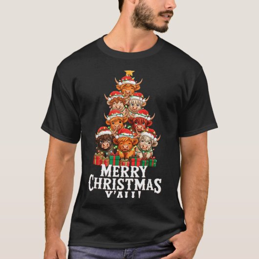 Scottish Highland Cow Christmas Tree Funny Cow Lov Tシャツ (正面)