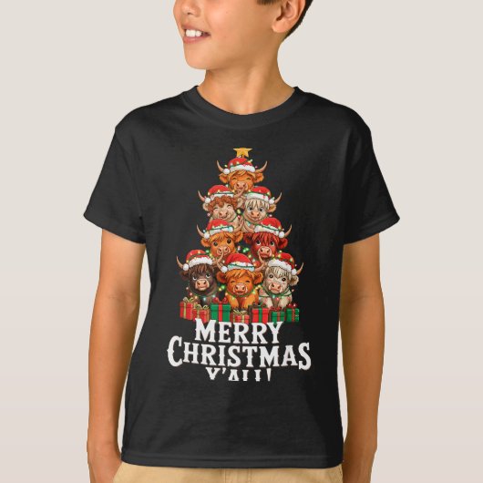 Scottish Highland Cow Christmas Tree Funny Cow Lov Tシャツ (正面)