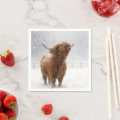 Scottish Highland Cow Licking Snowflakes スタンダードカクテルナプキン (インサイチュ)