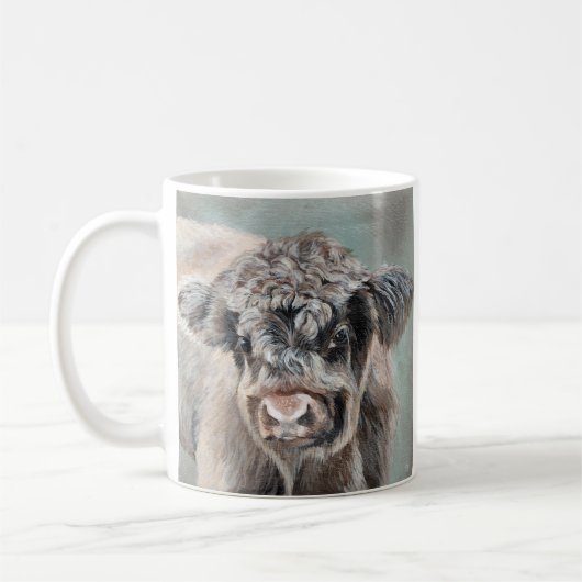 Scottish Highland Cow on Green コーヒーマグカップ (左)