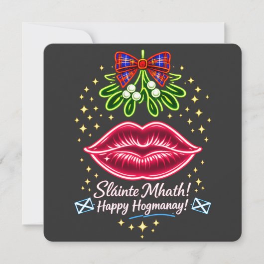 Scottish Hogmanay Mistletoe Neon Tartan Gift シーズンカード (正面)