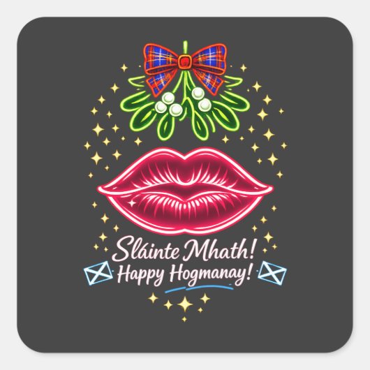 Scottish Hogmanay Mistletoe Neon Tartan Gift スクエアシール (正面)