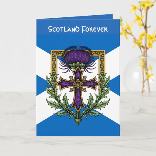 Scottish Motif Cross and Crowned Thistle Saltire カード (黄色い花)