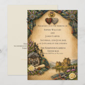 Scottish Tartan Celtic Hearts Thistle 結婚式招待状 招待状 (正面/裏面)