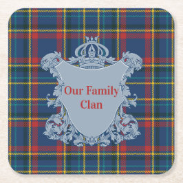 Scottish Tartan Plaid, Name and Crest スクエアペーパーコースター