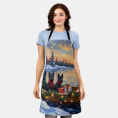 Scottish Terrier Christmas Boat Holiday エプロン (着用した状態)