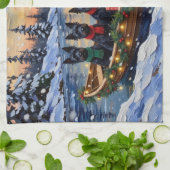 Scottish Terrier Christmas Boat Holiday キッチンタオル (折り畳み)