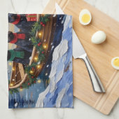 Scottish Terrier Christmas Boat Holiday キッチンタオル (四つ折り)