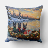 Scottish Terrier Christmas Boat Holiday クッション (正面)