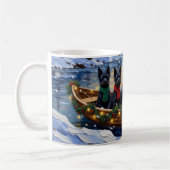 Scottish Terrier Christmas Boat Holiday コーヒーマグカップ (左)
