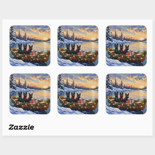Scottish Terrier Christmas Boat Holiday スクエアシール (シート)