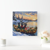 Scottish Terrier Christmas Boat Holiday スクエア壁時計 (ホーム)