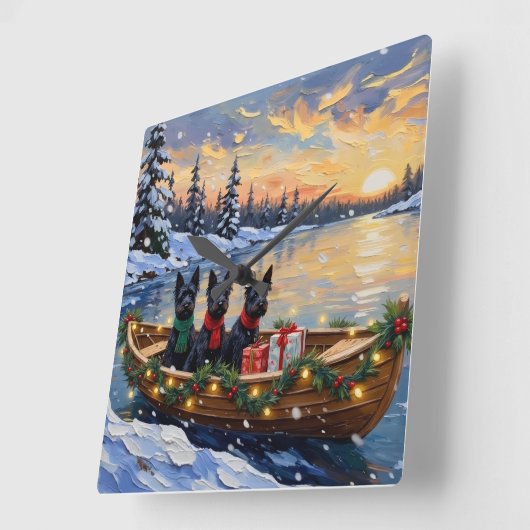 Scottish Terrier Christmas Boat Holiday スクエア壁時計 (傾斜)