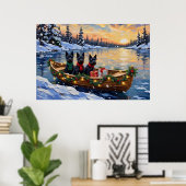 Scottish Terrier Christmas Boat Holiday ポスター (ホームオフィス)
