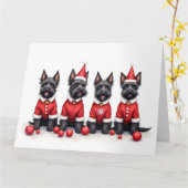 Scottish Terrier Christmas Dress Santa Hat カード (黄色い花)