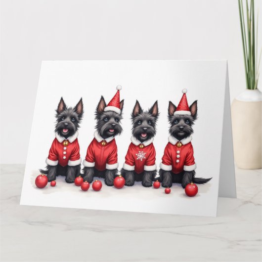 Scottish Terrier Christmas Dress Santa Hat カード (正面)