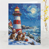 Scottish Terrier Christmas Lighthouse Holiday カード (黄色い花)