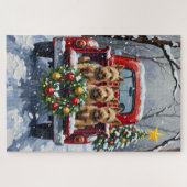 Scottish Terrier Christmas Red Truck Holiday ジグソーパズル (横)