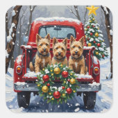 Scottish Terrier Christmas Red Truck Holiday スクエアシール (正面)