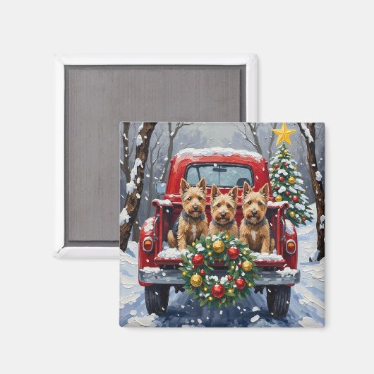 Scottish Terrier Christmas Red Truck Holiday マグネット (正面/裏面)
