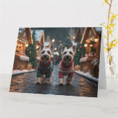 Scottish Terrier Dogs Christmas Snow Holiday カード (黄色い花)