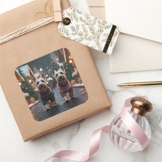 Scottish Terrier Dogs Christmas Snow Holiday スクエアシール (ギフト)